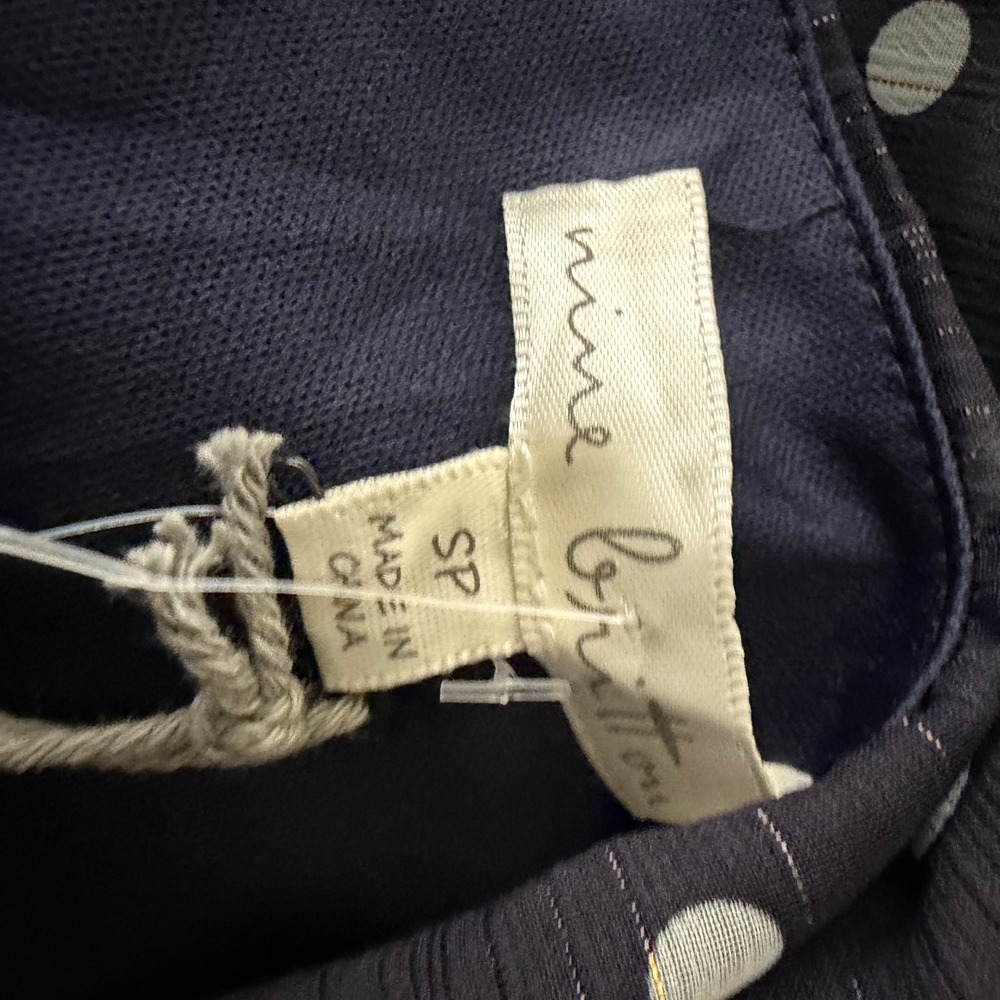 Nine Britton Inez Chiffon Smocked Bottom Blouse Navy Polka Dot Metallic SP NWT - Picture 7 of 8